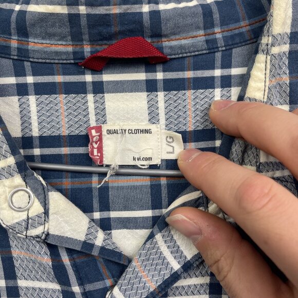 Levi's Shirt Men's L Blue Plaid Short Sleeve Snap Western Cowboy Outdoor Casual - Picture 5 of 16